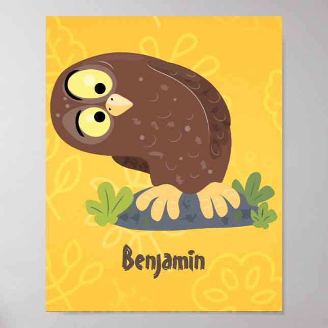 Affiche Cute curious funny brown owl cartoon illustration (Devant)