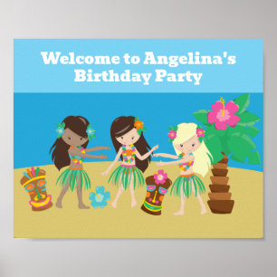 Affiche Cute Custom Luau Beach Hula Girls Anniversaire