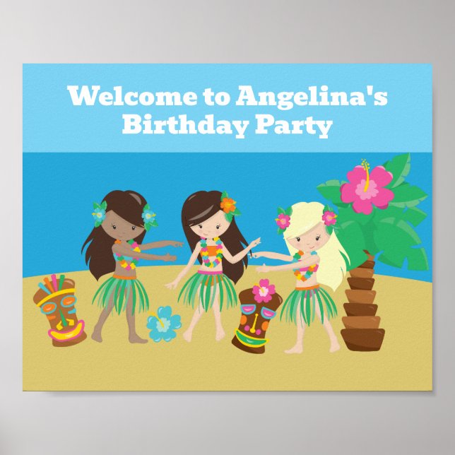 Affiche Cute Custom Luau Beach Hula Girls Anniversaire (Devant)