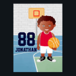 Affiche Cute customizable basket<br><div class="desc">On can create this in any basketball uniform color or change element of the boy as required. A cute basketball design for any Birthday of a future basketball player or basketball fan, featuring a young basketball player wearing a jersey and holding a basketball a basketball court. Parfait pour tout Birthday...</div>