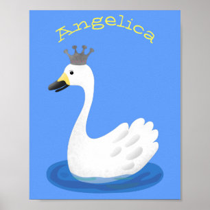 Affiche Cute cygne blanc avec dessin de la couronne