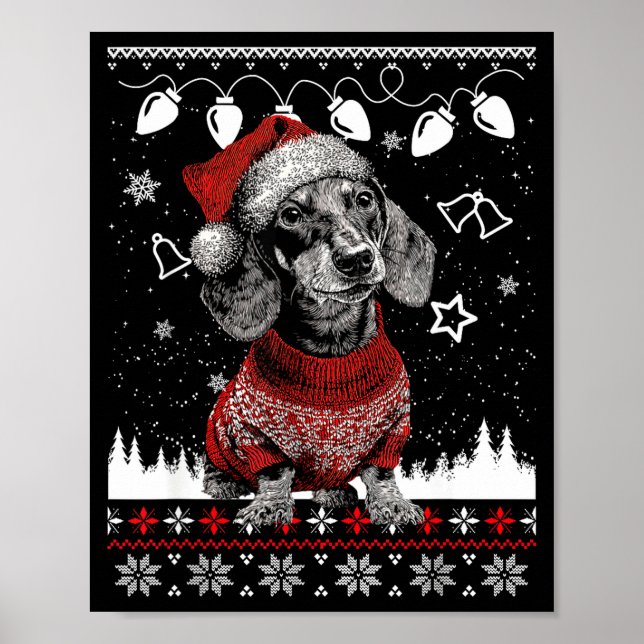 Affiche Cute Dachshund Christmas Wearing Sweater Funny Xma (Devant)