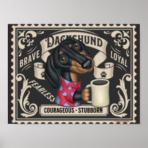 Affiche Cute Dachshund Doxie boire du café