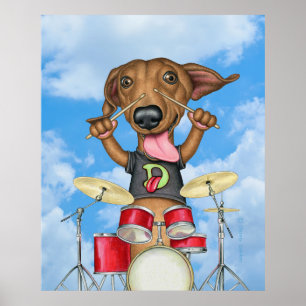 Affiche Cute Dachshund Jouer Des Tambours
