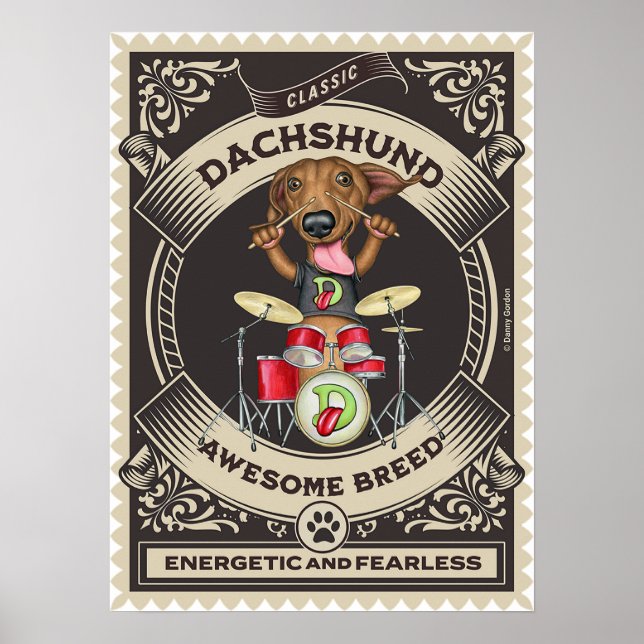Affiche Cute Dachshund Jouer Des Tambours (Devant)