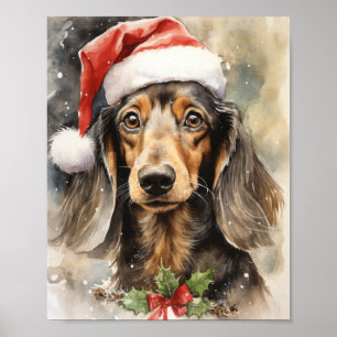 Affiche Cute Dachshund Père Noël Puppy Watercolor Art