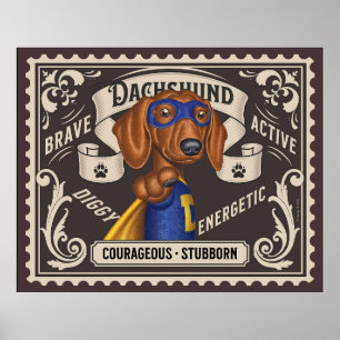 Affiche Cute Dachshund Superhero