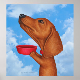 Affiche Cute Dachshund tenant le bol rouge