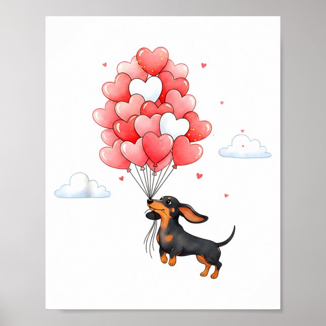 Affiche Cute Dachshund Valentine Heart Balloon Dog Lover  (Devant)