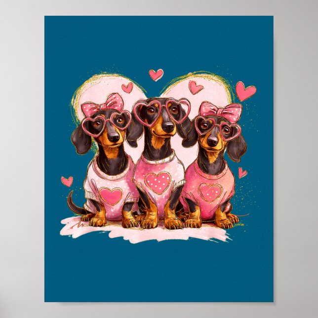 Affiche Cute Dachshund Valentines Heart Dog Lover Men Wome (Devant)