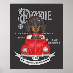 Affiche Cute Dachshund véhicule Vintage