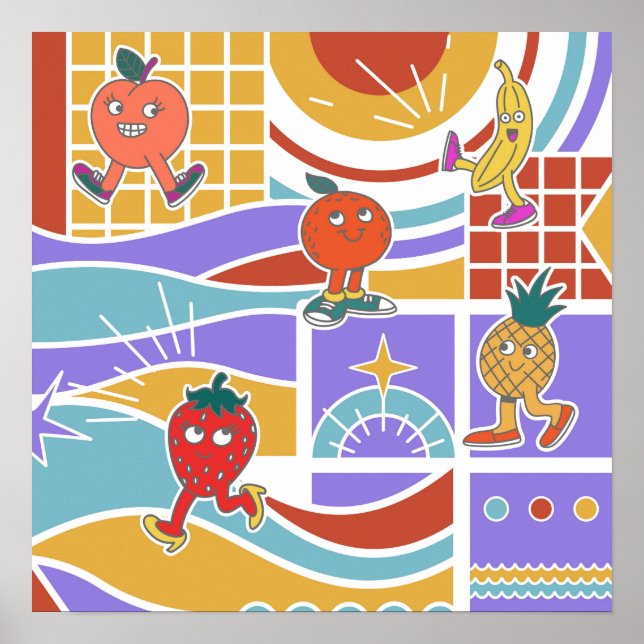 Affiche Cute Dancing Fruits Retro (Devant)