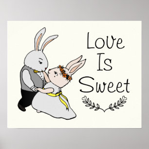 Affiche Cute Dancing Love Bunnies   Love is Sweet Wedding
