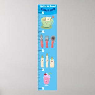 Affiche Cute dining table utensils cartoon growth chart