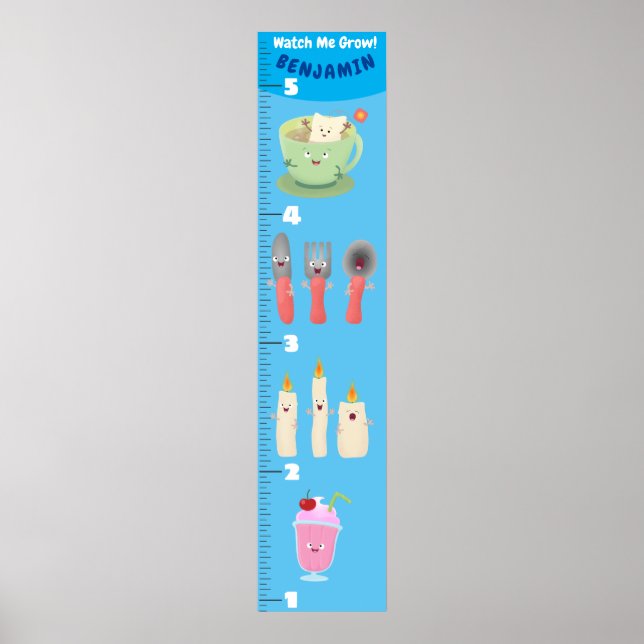 Affiche Cute dining table utensils cartoon growth chart (Devant)