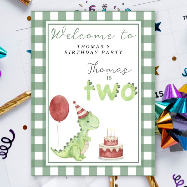 Affiche Cute Dino 2e fête d'anniversaire (Créateur téléchargé)