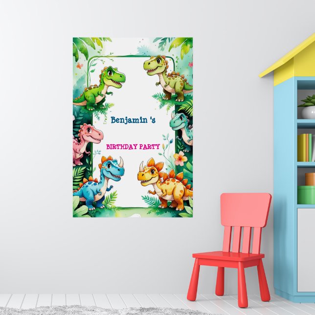Affiche Cute Dinosaur T rex Anniversaire Bienvenue (Pépinière 1)