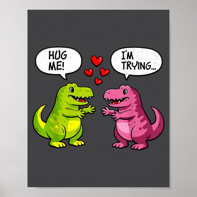 Affiche Cute Dinosaur T Rex Hug Valentines Day Couple Boyf (Devant)