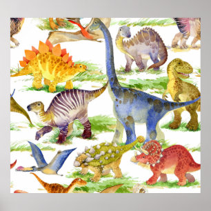 Affiche Cute Dinosaures Aquarelle Art sans fil