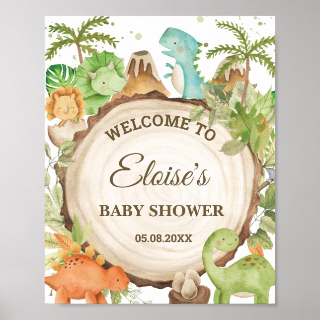 Affiche Cute Dinosaures Baby shower 1er anniversaire Bienv (Devant)