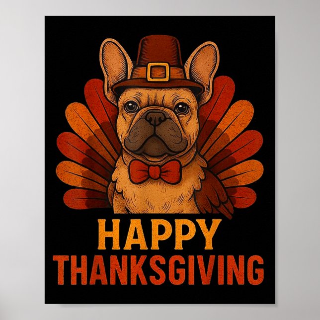 Affiche Cute Dog Frenchie Happy Thanksgiving Kids Teen Gir (Devant)