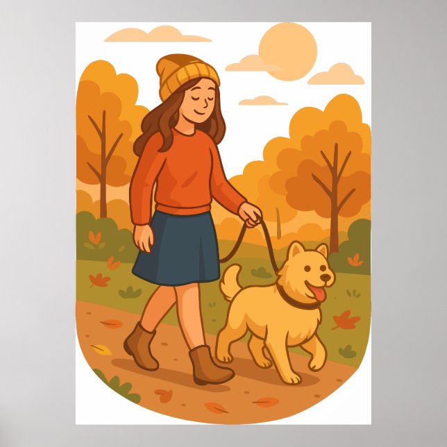 Affiche Cute Dog Mom Walking Pup in Cozy Forest  (Devant)