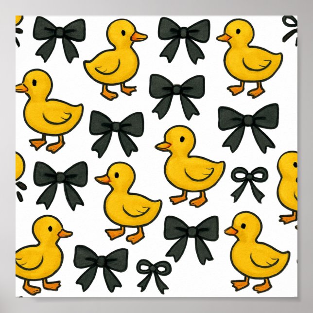 Affiche Cute Ducks & Bows – Papier à valeur (Devant)