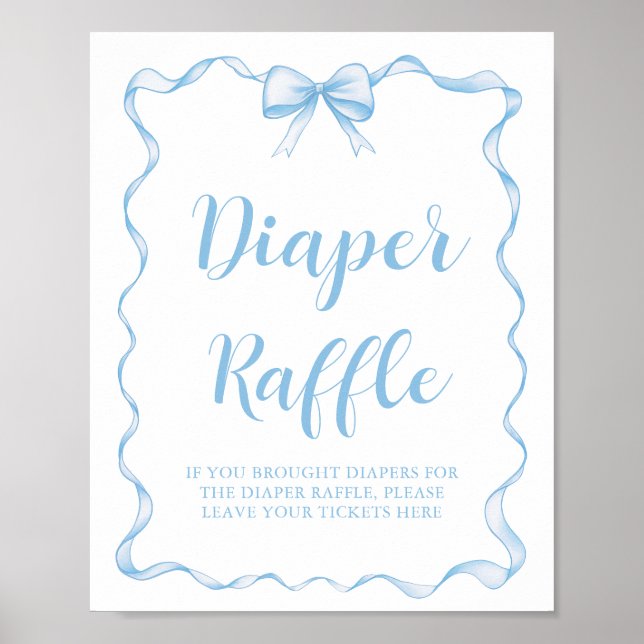 Affiche Cute Dusty Blue Bow Boy Baby shower Déchets Raffle (Devant)