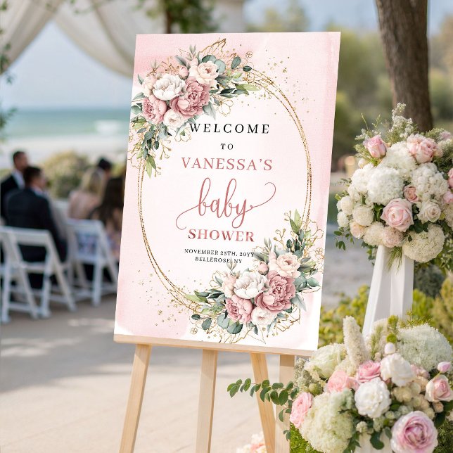 Affiche Cute Dusty Pink Floral Baby Shower Welcome Sign (Cute Dusty Pink Floral Baby Shower Welcome Sign)
