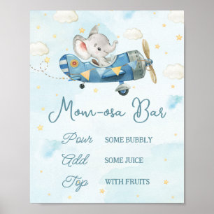 Affiche Cute Elephant Avion Aventure Blue Momosa Bar