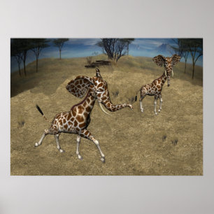 Affiche Cute Elephant Giraffes