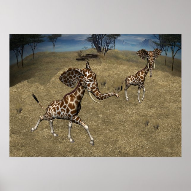 Affiche Cute Elephant Giraffes (Devant)