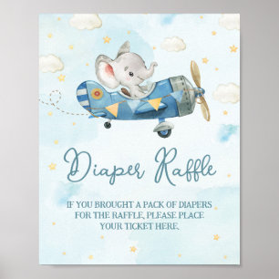 Affiche Cute Elephant Plane Aventure Blue Diaper Raffle