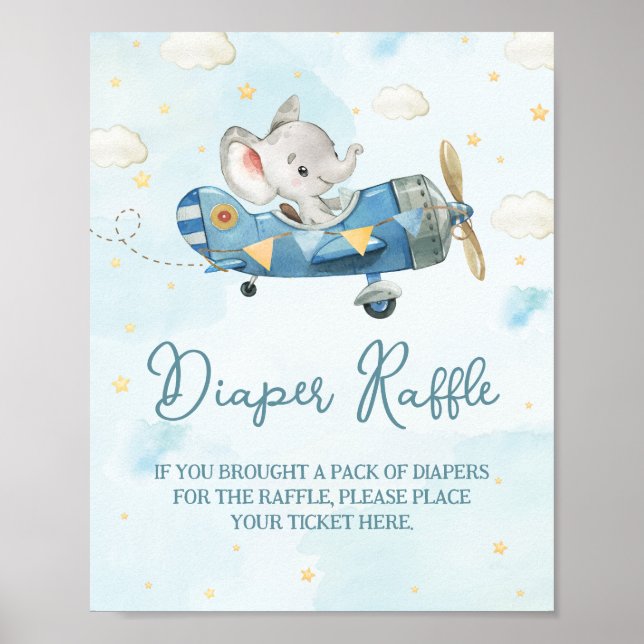 Affiche Cute Elephant Plane Aventure Blue Diaper Raffle (Devant)