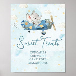 Affiche Cute Elephant Plane Aventure Blue Sweet Traitement