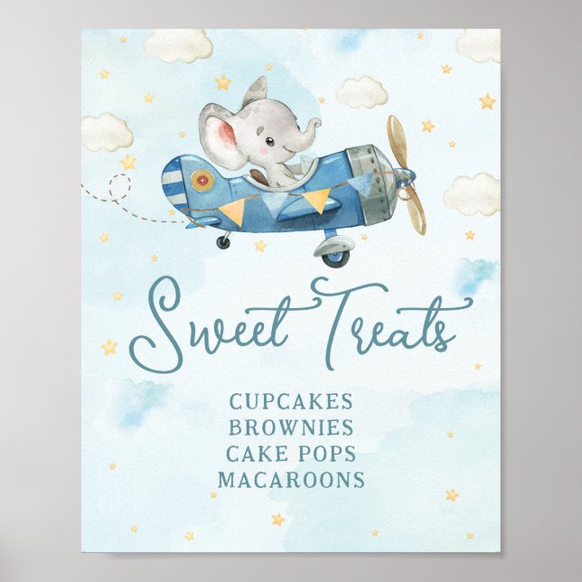 Affiche Cute Elephant Plane Aventure Blue Sweet Traitement (Devant)