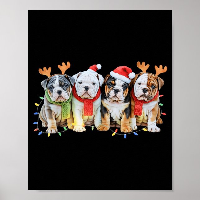 Affiche Cute English Bulldog Christmas Lights Xmas Bulldog (Devant)