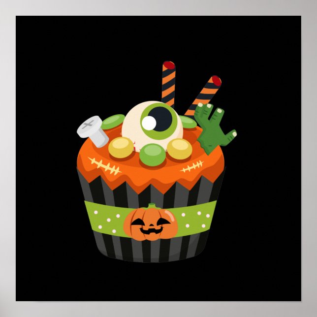 Affiche Cute et Déplaisante Halloween Cupcake avec un Big  (Devant)