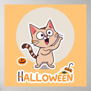 Affiche Cute et drôle Halloween Chat avec Citrouille