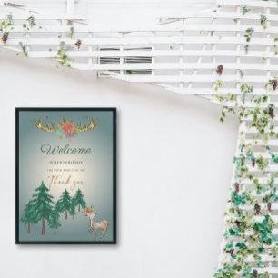 Affiche Cute Fairytale Woodland Deer Animals Baby Shower