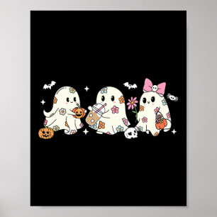 Affiche Cute Fantôme Floral Boire Café Halloween Ghost