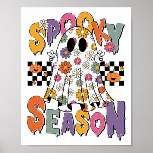 Affiche Cute Fantôme Floral Halloween Fantôme Saison Éffra