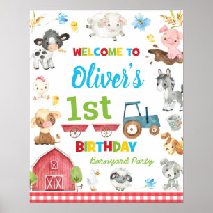 Affiche Cute Farm Animaux Barnyard 1er anniversaire Bienve