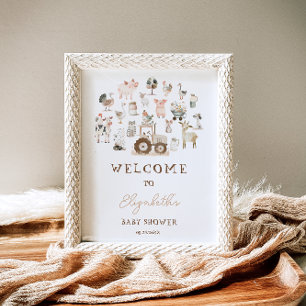 Affiche Cute Farm Animaux Barnyard Baby shower Bienvenue