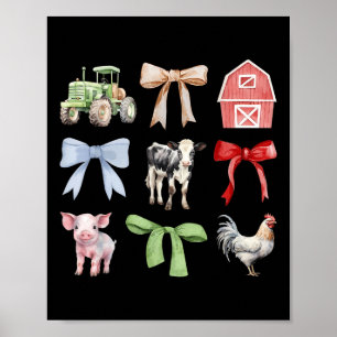 Affiche Cute Farm Animaux Vache Cochon Poulet Coquette Agr