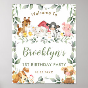 Affiche Cute Farm Animaux Verdure Anniversaire Bienvenue