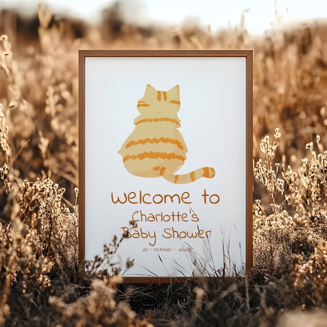 Affiche Cute Fat Orange Cat Baby Shower Welcome Sign (Créateur téléchargé)