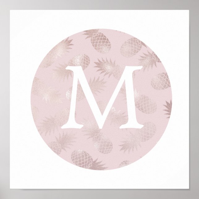 Affiche cute faux foil rose gold pineapple monogram (Devant)