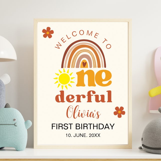 Affiche Cute First Birthday with Boho Style Onederful (Créateur téléchargé)