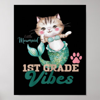 Affiche Cute First Grade Vibes Cat Mermaid Mewmaid For Gir